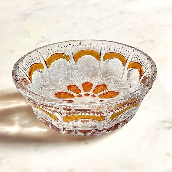 Vintage French Amber and Clear Crystal Candy Dish or Nut & Fruit Bowl - Picture 8 of 11